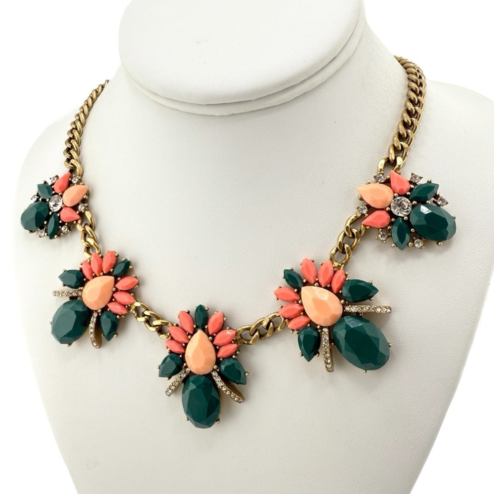 J. Crew Coral and Deep Blue Floral Necklace - Picture 5 of 11